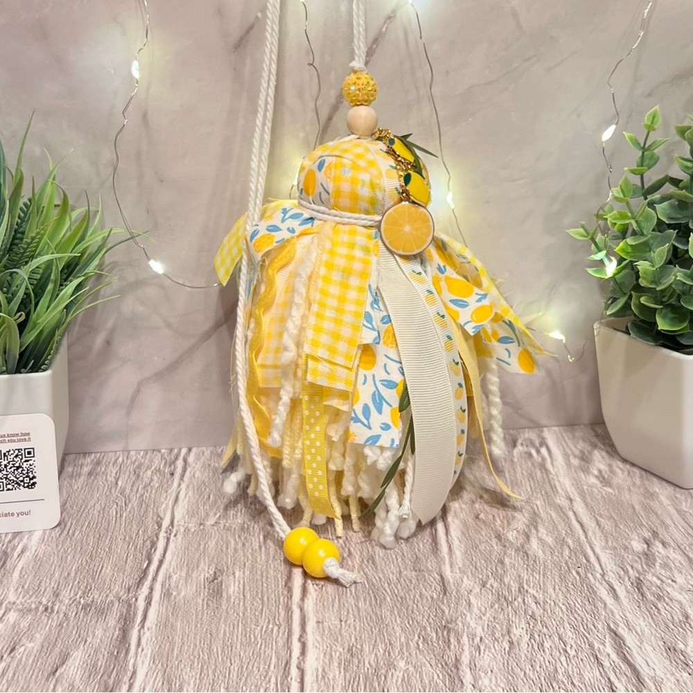 Yellow and White Lemon Fabric Or Bible Tassel. Keychain or Purse Charm